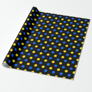 Black Blue Yellow Polka Dots Design Wrapping Paper