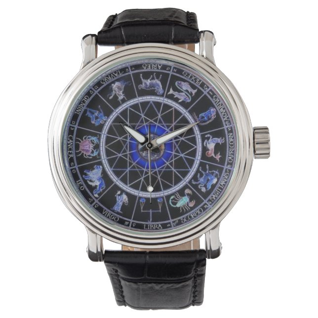 BLACK & BLUE ZODIAC SIGN WRIST WATCH (Front)