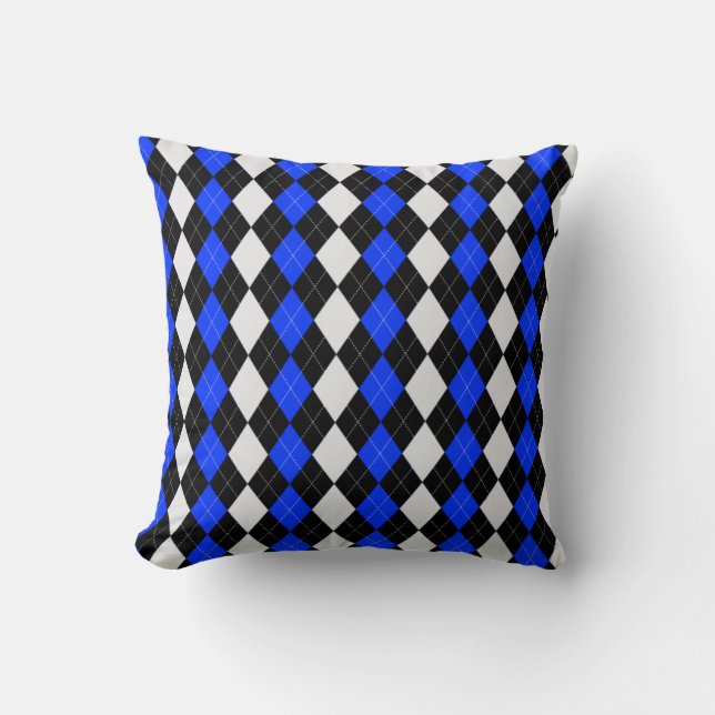 Black & BLUEBERRY BLUE Diamonds ARGYLE Pattern Throw Pillow (Front)