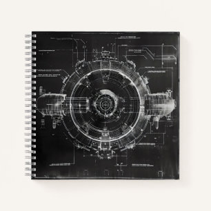 Black Blueprint Sci-Fi Space Station Notebook