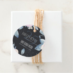 BLACK BLUSH BLUE FLORAL 25TH ANY AGE BIRTHDAY FAVOUR TAGS