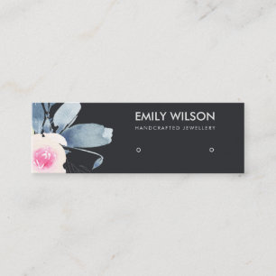BLACK BLUSH BLUE FLORAL STUD EARRING DISPLAY LOGO MINI BUSINESS CARD