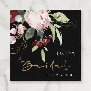 BLACK BLUSH BURGUNDY PROTEA FLORAL BRIDAL SHOWER FAVOUR TAGS
