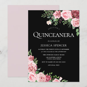 Black Blush & Burgundy Quinceanera Invitation de l