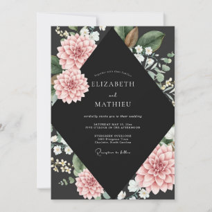 Black Blush Dahlia Wedding Invitation