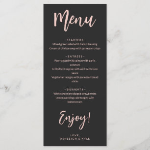 Black Blush Enjoy Calligraphy Elegant Wedding Menu