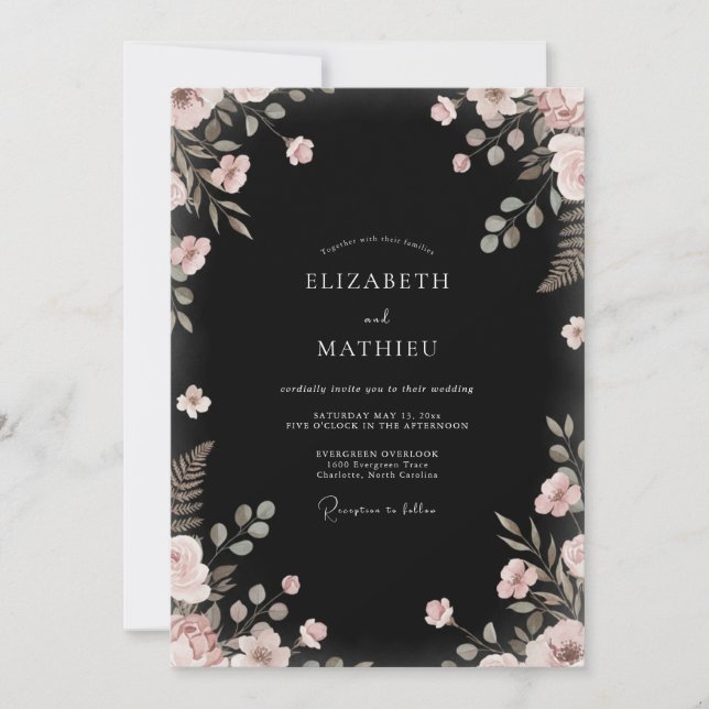 Black Blush Foliage Eucalyptus Wedding Invitation (Front)