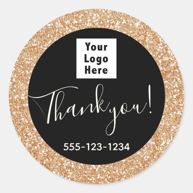 Black Blush Glitter Custom Named Logo Classic Round Sticker (Front)