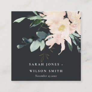 BLACK BLUSH GOLD FLORAL WATERCOLOR WEDDING WEBSITE SQUARE BUSINESS CARD