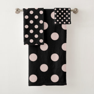 Black & Blush Light Pink Polka Dots Dot Bath Towel Set