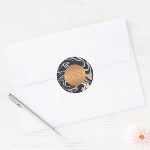 Black blush marble and copper metallic circle name classic round sticker
