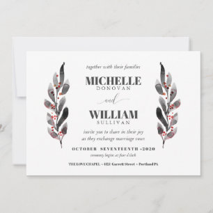 Black & Blush   Modern Branches wedding Invitation