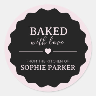 Black Blush Pink Baked With Love Scallop Sticker