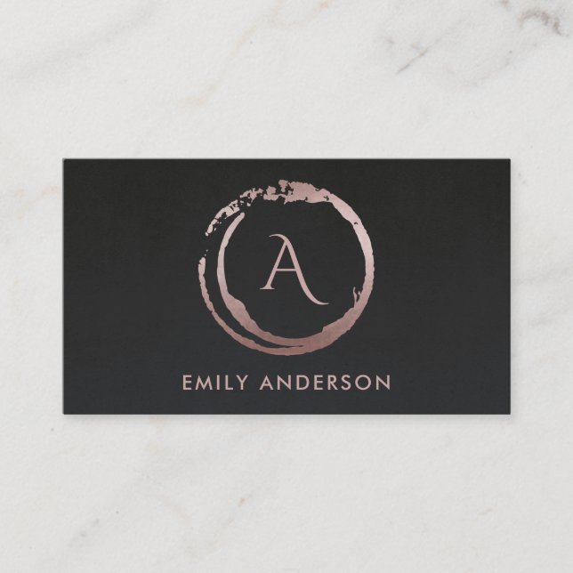 BLACK BLUSH PINK BRUSH STROKE CIRCLE LOGO MONOGRAM BUSINESS CARD (Front)