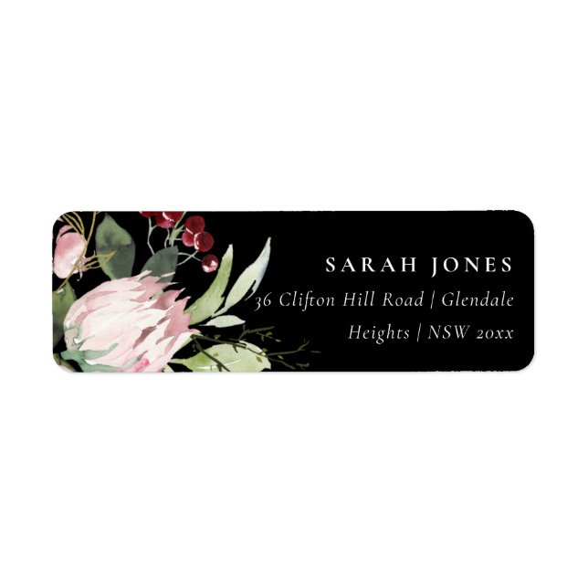 BLACK BLUSH PINK BURGUNDY PROTEA FLORAL ADDRESS (Front)
