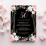Black | Blush Pink Floral 50th Birthday Invitation<br><div class="desc">Looking for a beautiful and elegant birthday invitation? Check out our black and blush pink floral invitation with a stunning gold geometric frame! This customizable invitation is perfect for any birthday celebration, whether it's a sweet 16, 30th, or 60th. The delicate pink flowers add a touch of femininity, while the...</div>