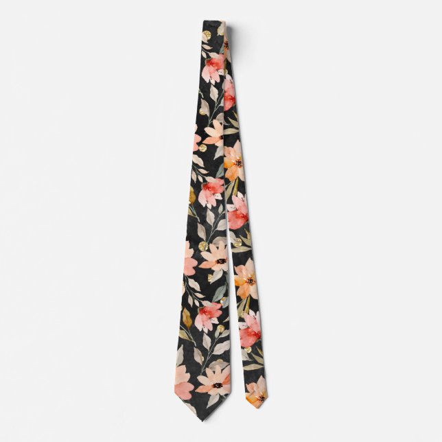 Black Blush Pink Floral Pattern Tie (Front)