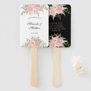 Black Blush Pink Floral Wedding Thank You  Hand Fan
