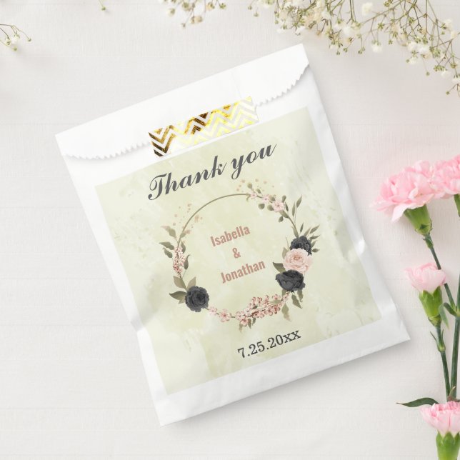 black blush pink flowers wedding favour bag (Sealed)