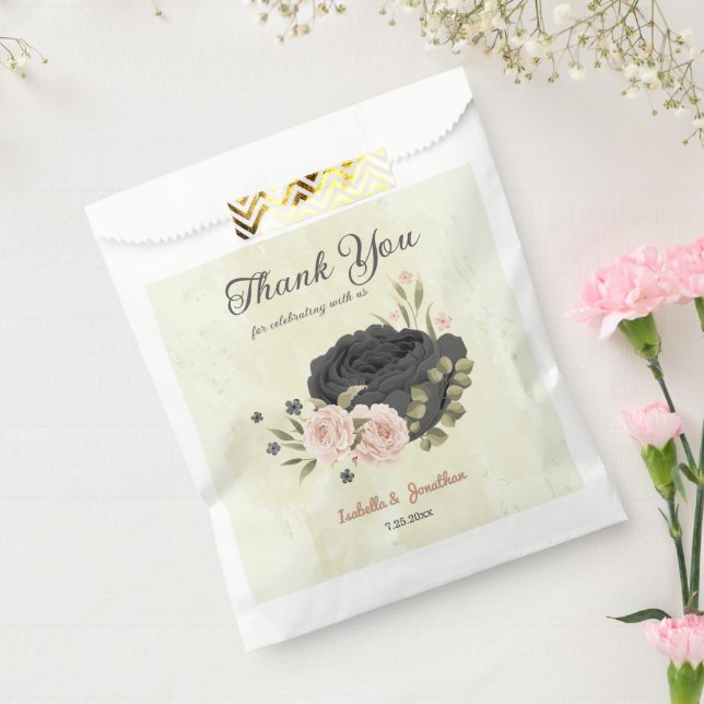 black blush pink flowers wedding favour bag (Sealed)
