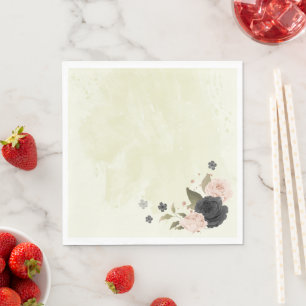 black blush pink flowers wedding napkin