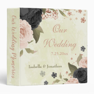 black blush pink flowers wedding photo album binder