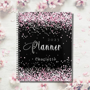 Black blush pink glitter name appointment 2023 planner