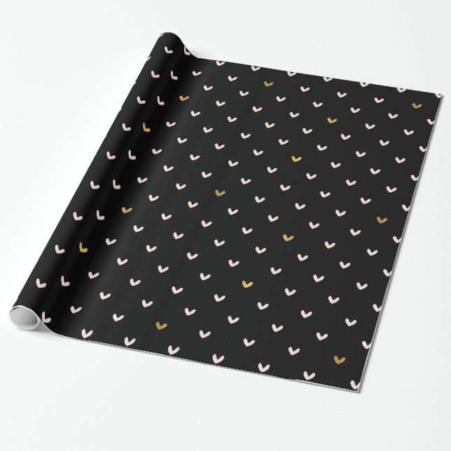 Black Blush Pink Gold Hearts Wrapping Paper (Unrolled)