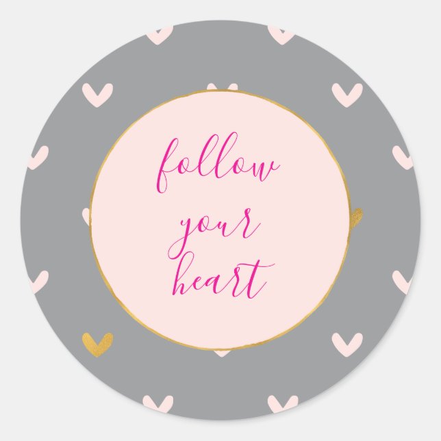 Black Blush Pink Grey Gold Hearts Classic Round Sticker (Front)