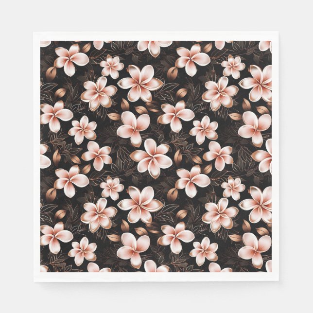 Black Blush Pink Rose Gold Floral Napkin (Front)