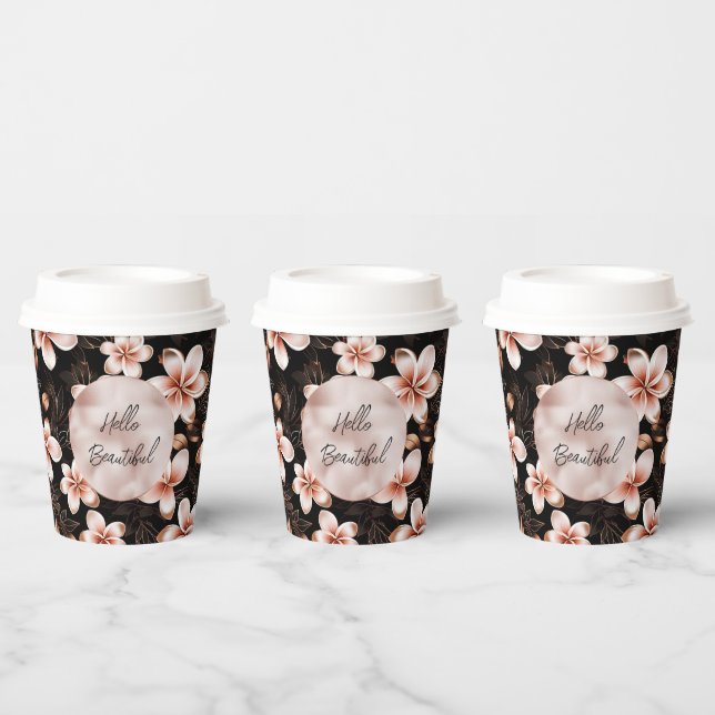 Black Blush Pink Rose Gold Floral Paper Cups (Multi)