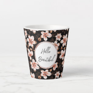 Black Blush Pink Rose Gold Floral Personalized Latte Mug