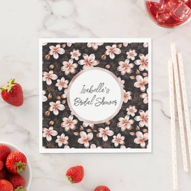 Black Blush Pink Rose Gold Floral Personalized Napkin (Insitu)