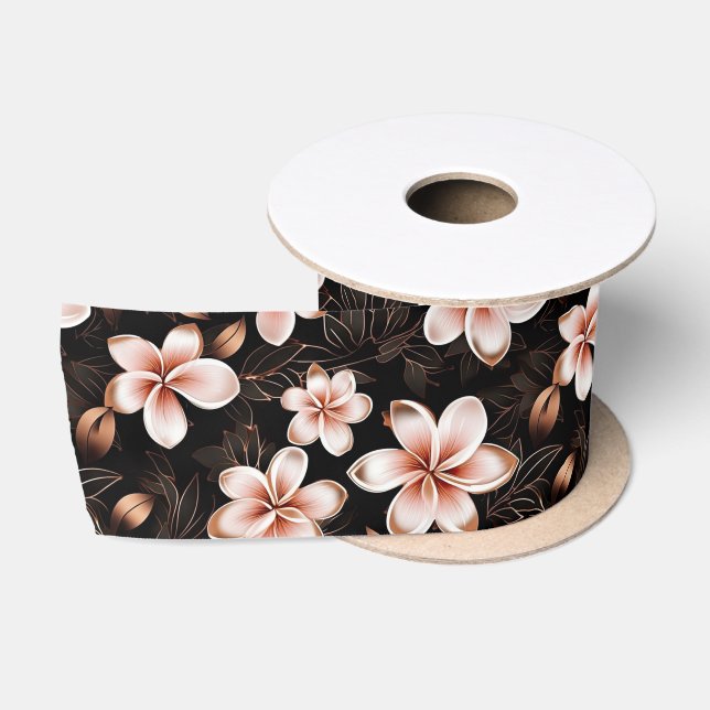 Black Blush Pink Rose Gold Floral Satin Ribbon (Spool)