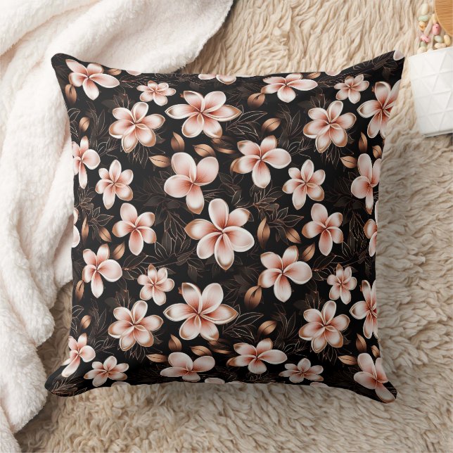 Black Blush Pink Rose Gold Floral Throw Pillow (Blanket)