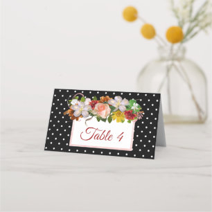 Black Blush Pink Rose Gold Rose Bouquet Table Card