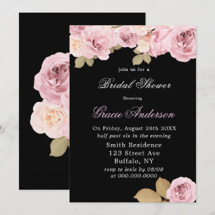 Black Blush Pink Roses Bridal Shower Invitation