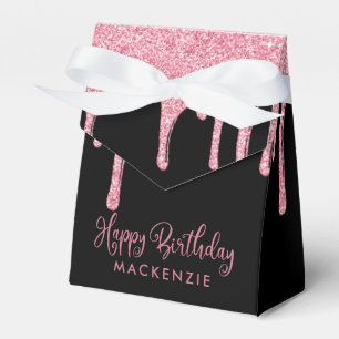 Black Blush Pink Sparkle Glitter Drips Birthday Favor Box
