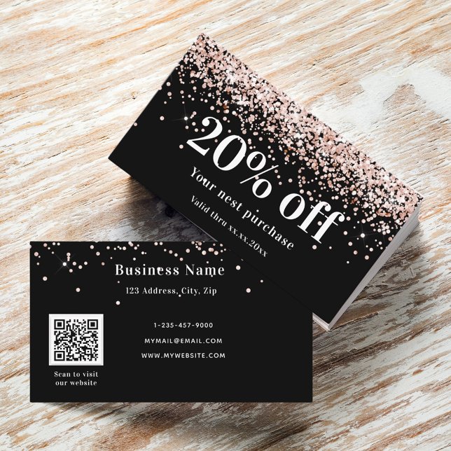 Black blush rose gold qr code business discount card (Creator Uploaded)