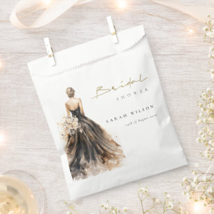 Black Blush Watercolor Wedding Gown Bridal Shower Favour Bag