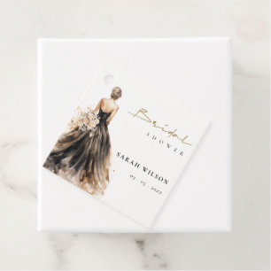 Black Blush Watercolor Wedding Gown Bridal Shower Favour Tags