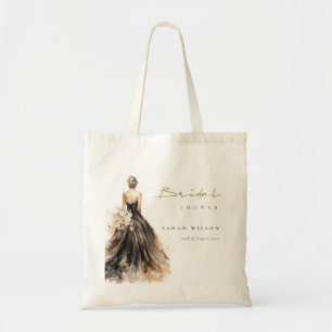 Black Blush Watercolor Wedding Gown Bridal Shower Tote Bag