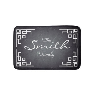 Black Board Chalk Board White Swirl Personalized Bath Mat
