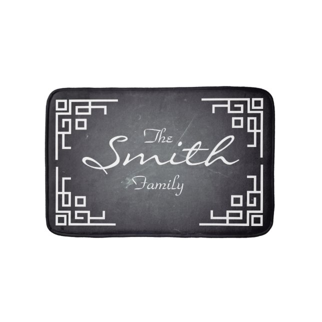 Black Board Chalk Board White Swirl Personalized Bath Mat (Front)