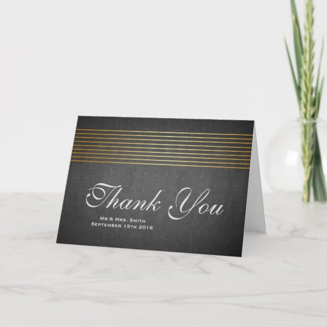 Black Board with Gold Striped Sleek Thank You Card (Front)
