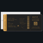 Black Boarding Pass Destination wedding QR code  Invitation<br><div class="desc">Black Boarding pass wedding ticket invitation featuring a destination world map and faux gold colour,  Wedding Pass,  Destination Wedding,  Passport with QR code Rsvp card.</div>