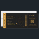 Black Boarding Pass Destination wedding QR code  Invitation<br><div class="desc">Black Boarding pass wedding ticket invitation featuring a destination world map and faux gold colour,  Wedding Pass,  Destination Wedding,  Passport with QR code Rsvp card.</div>