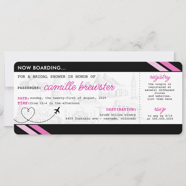 Black Boarding Pass Invitation à la douche nuptial (Devant)
