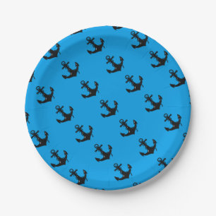 Black Boat Anchor Paper Plate