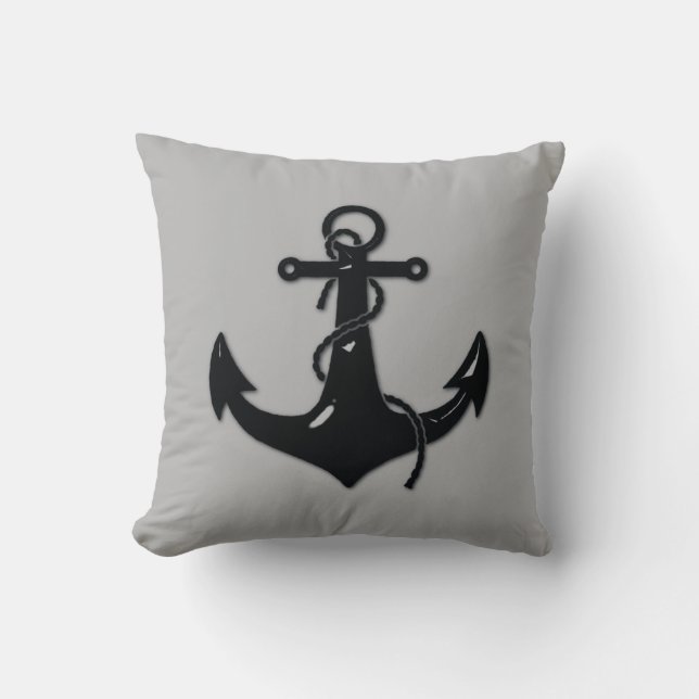 Black Boat Anchor Throw Pillow (Front)